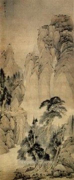 松と滝の古い墨 Oil Paintings